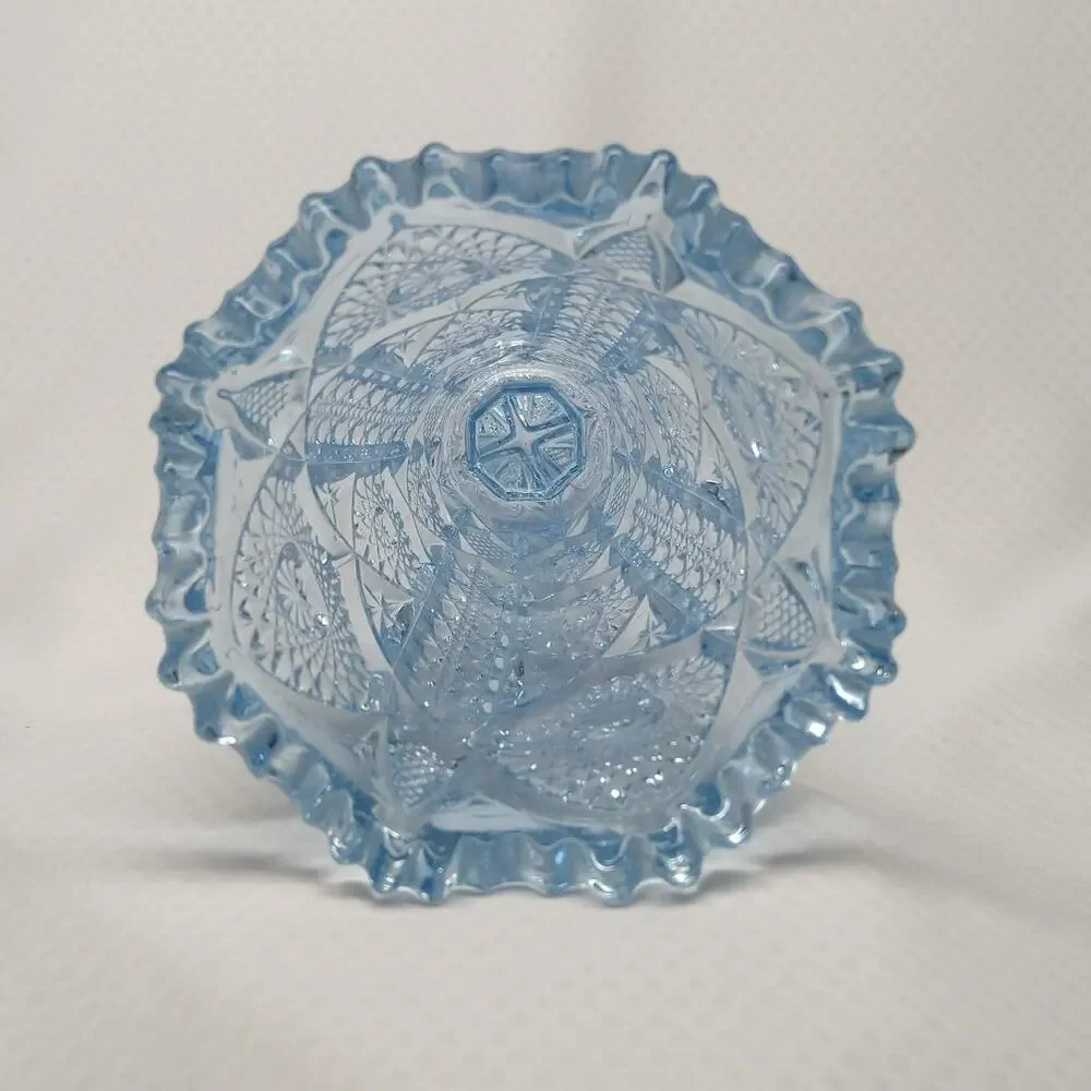 Imperial Glass Blue Octagon Hobstar 536 Footed Vase Art Deco 1930s Vintage
